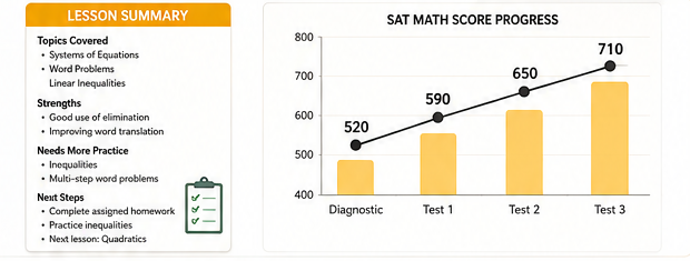 Lesson summary and SAT Math score progress chart