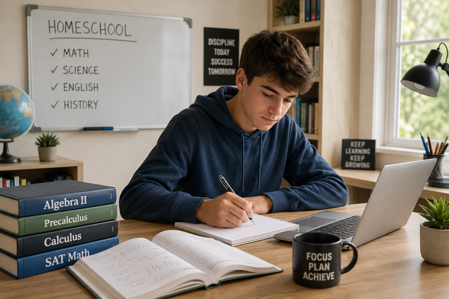 Homeschooled child studying mathematics at home